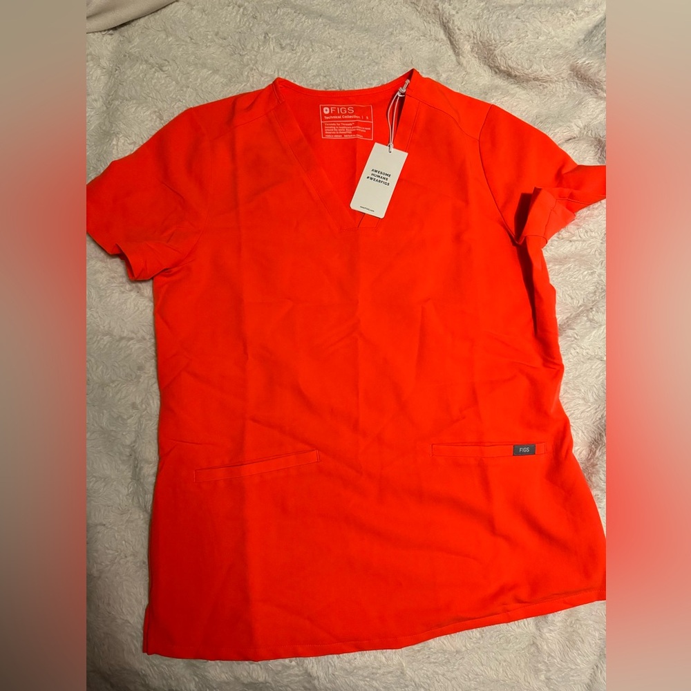 Coral figs scrub top